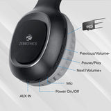 Zebronics Zeb - Paradise (Black) Bluetooth Wireless On Ear Headphones With Mic Comes With 40Mm Drivers, Aux Connectivity, Built In Fm, Call Function, 15Hrs* Playback Time And Supports Micro Sd Card