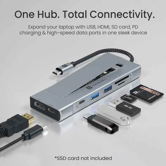 Portronics POR-3314 Mport Space 8 in 1 Type-C Hub with Built-In SSD Slot