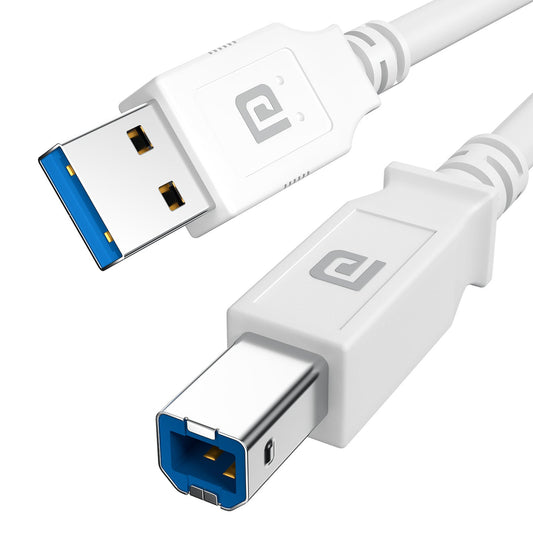 Portronics POR-2851 PrintLink 5 Printer Cable with USB Type-A to USB Type-B Male Connectors, 5 Meters / 16.5 Ft Long, High-Speed Transfer Cord for Printers & Scanners (White)