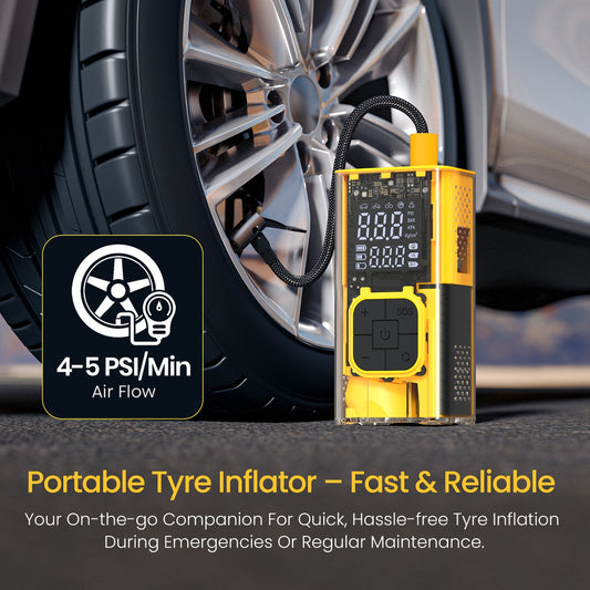 Portronics POR-3396 Vayu 3T Portable Tyre Inflator – 150 PSI, Rechargeable, Auto Shut-Off