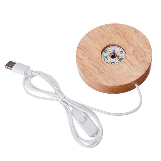 LED Puck Light 5V USB 6000K White Light with Switch (60X20mm, Wooden Base)