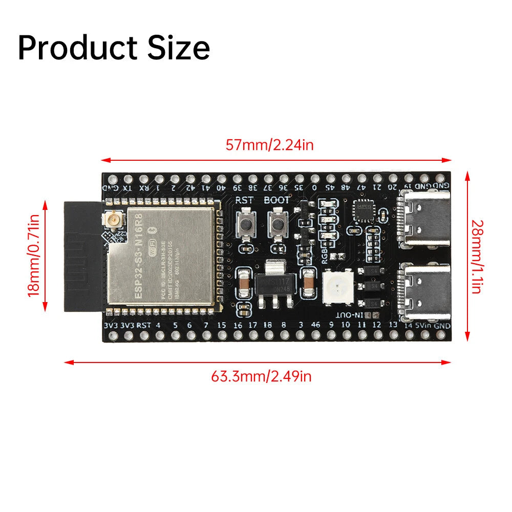 ESP32-S3-N16R8 Development Board with WiFi, Bluetooth 5.0, Dual