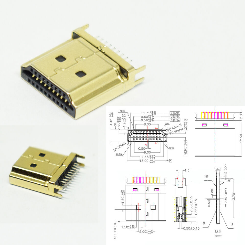 HDMI Gold Plated HDMI a Type 19 Pin Male Plug Connector HDMI Jack Spli ...