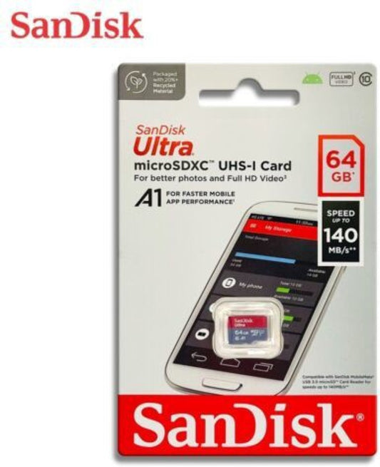 64GB SanDisk Micro SD Class 10 140MB/s Memory Card