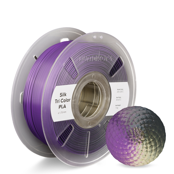 Numakers Tri-Color Silk PLA Filament – Black-Purple-Gold – 1.75 mm / 1 kg