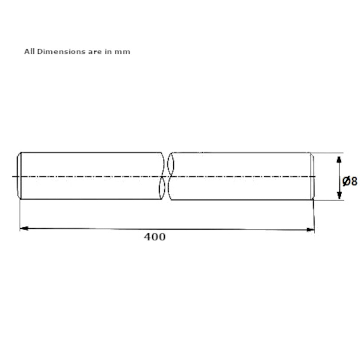 400 MM Length Chrome Plated Smooth Rod Diameter 8 mm