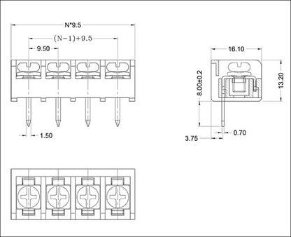 HB9500-3P 9.5mm Pitch 3-Pin Barrier Terminal Connector with LID