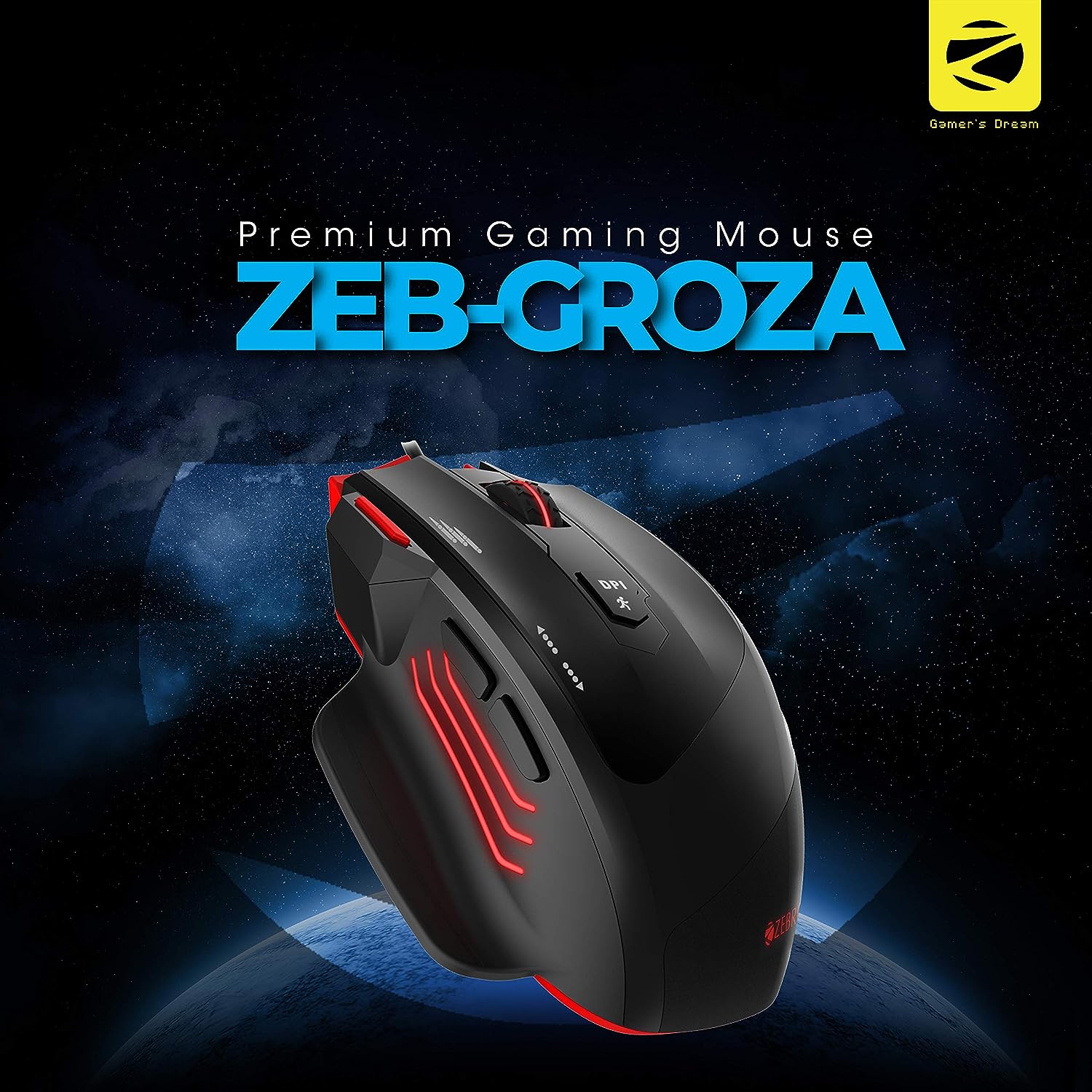 ZEBRONICS Zeb-Groza Premium USB Gaming Mouse with 7 Buttons, 3200 DPI High Resolution Gaming Sensor, Adjustable Weights