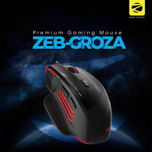 ZEBRONICS Groza Premium USB Gaming Mouse with 7 Buttons, 3200 DPI High Resolution Gaming Sensor, Adjustable Weights