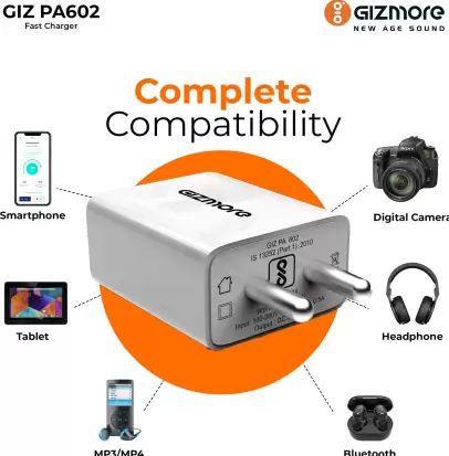 GIZmore PA602 Pro Charger with Detachable Type C Cable  2.4A FAST CHARGING