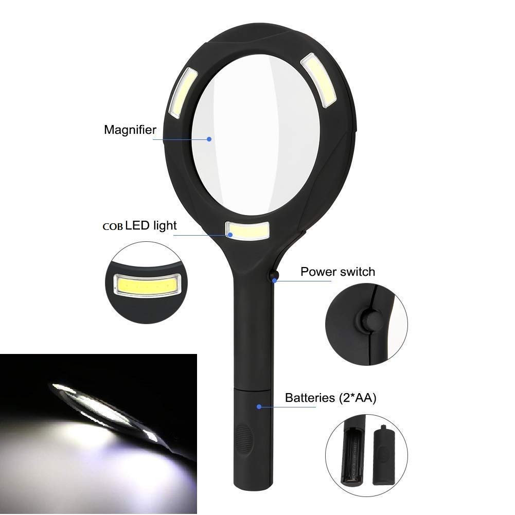 3 COB LED Powered Reading Magnifying Glass Lens (3X, 85 MM Lens, 250 Lumen)