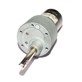 A silver-colored DC geared motor with a side shaft, showing the motor housing and the shaft protruding from one end.