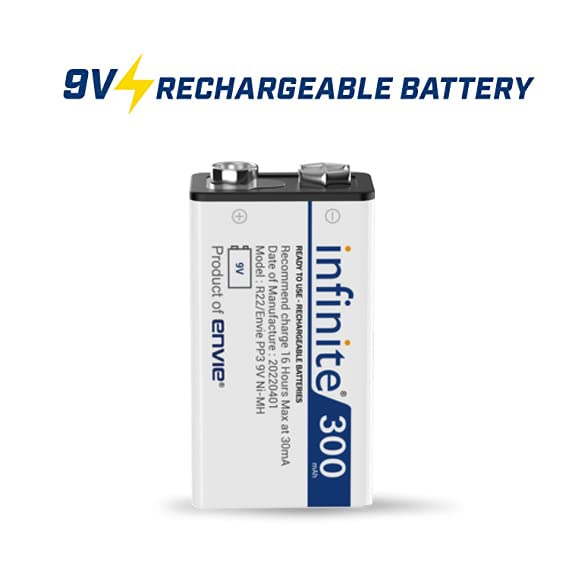 ENVIE 9v Infinite Ni-Mh 300mAh Capacity Ready to Use Rechargeable Battery
