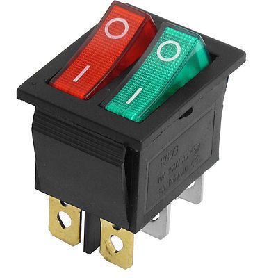 6 Pins ON/Off Switch 15A/250V AC Red & Green double Switch with light