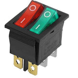 6 Pins ON/Off Switch 15A/250V AC Red & Green double Switch with light