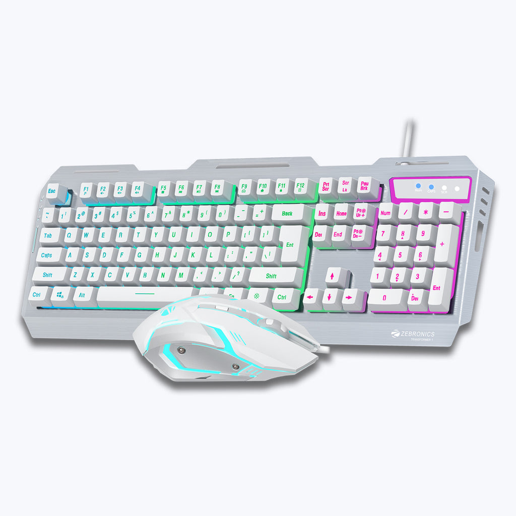 ZEBRONICS Transformer Premium Gaming Keyboard & Mouse Combo (White + Silver)