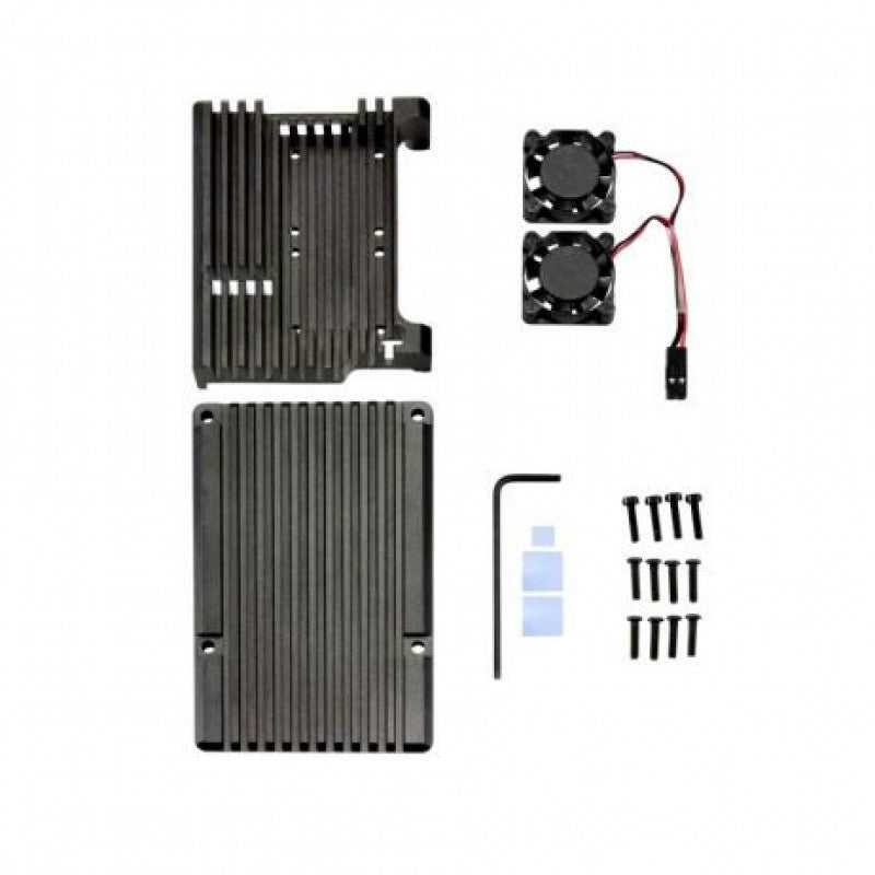 Black Aluminum Heat Sink Case with Double Fans for Raspberry Pi 4