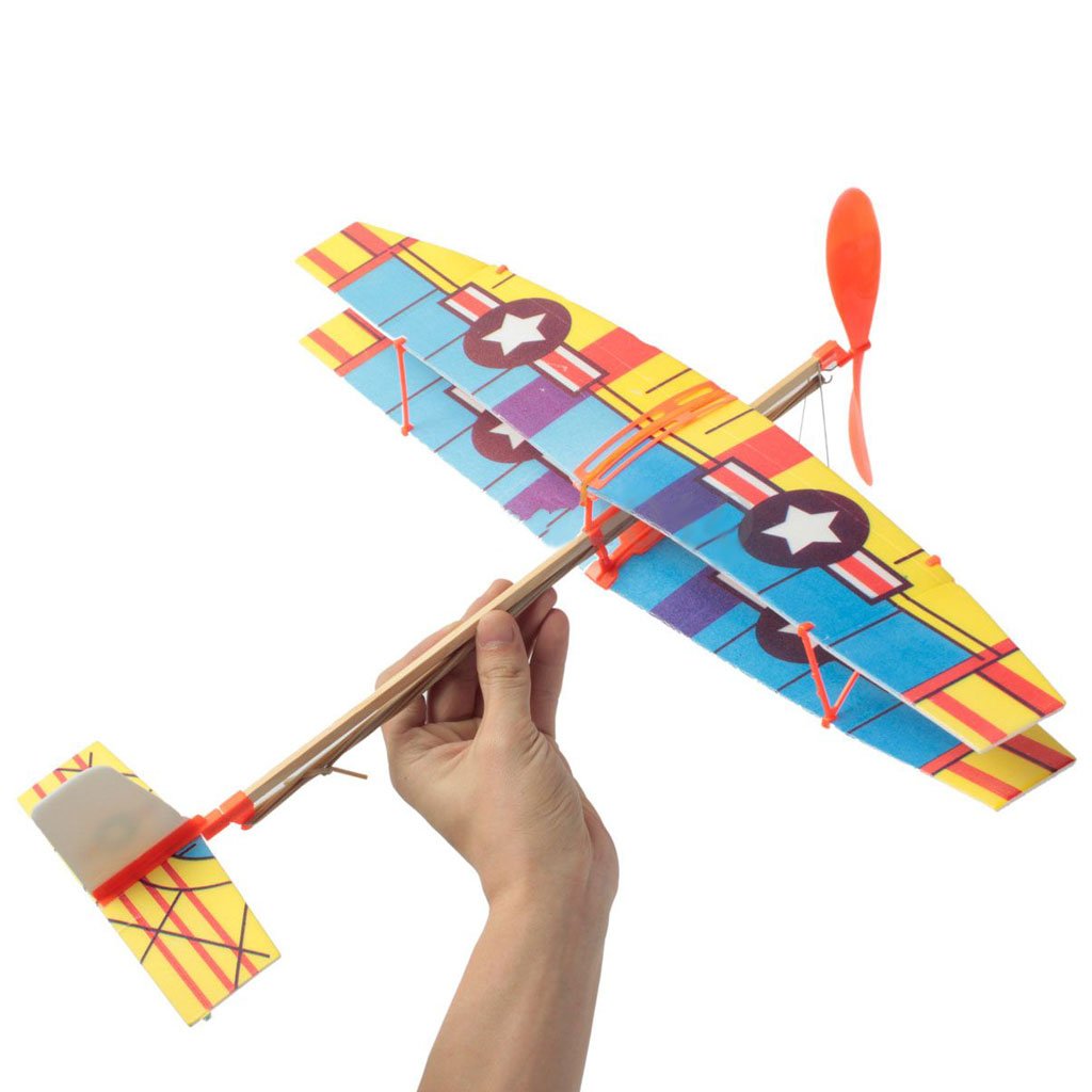 Rubber Band Powered Biplane Kit | DIY Foam & Wood Flying Aircraft Toy, Pack of 20